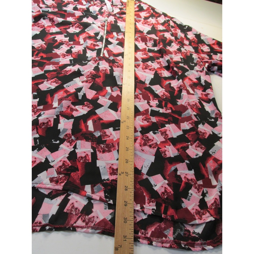 NY Collection Tunic Blouse Womens 3X Plus Pink Black Geometric Zip V-Neck Top - Picture 7 of 11